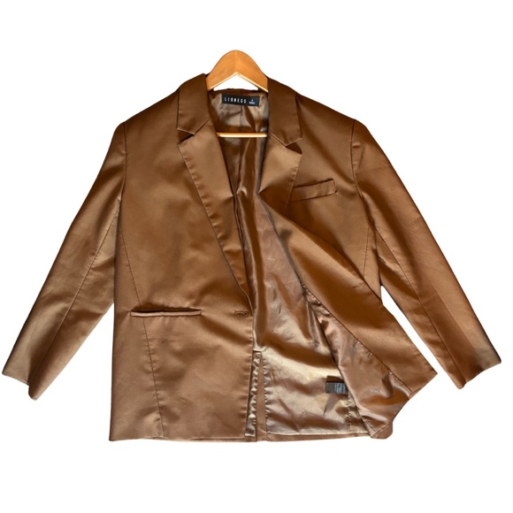 Lioness Oversized Blazer – Brown Satin Finish, Size S - Picture 1 of 6